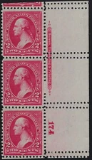 US Scott # 267 - Plate # w/Imprint Strip of 3 - Extra Rows of Perfs -Mint NH(C4)