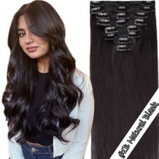 100% Human Hair Extensions Real Remy CLIP IN Full Head Black Brown Blonde 12-24"