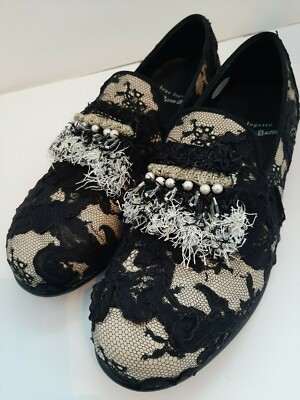 RARE Kids Love Gaite Shoes Pearl Black Lace Loafers Leur Logette