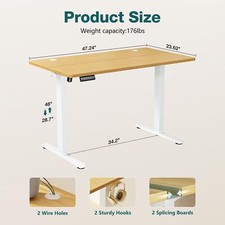24" x 48" Standing Desk - Adjustable Height, Cable Management, Natural Wood