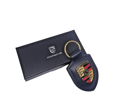 Porsche Schlüsselanhänger Schwarz Wappen Emblem Leder NEU+OVP!