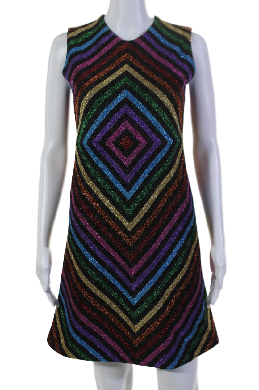 Gucci Robe femme zippée sans manches arc en ciel métallisé chevron noir multi petit