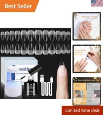 Almond Shape Gel Nail Extension Set: 504 pcs Half Matte Tips & Portable Lamp