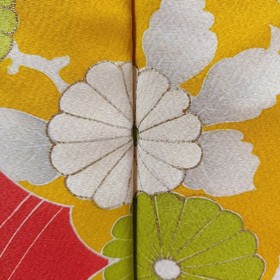 4-Piece Vintage Japanese Silk Kimono Set &ndash; Orange with Gold Accents & Cream Obi