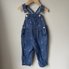 Vintage 90 s Baby Girl Floral Embroidered Jean Overalls Size 24 Months