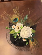 Black White And Peacock Feather Fascinator Hat