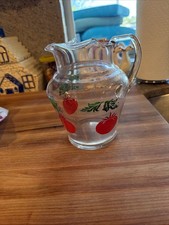 Vintage Mid-Century Glass Juice Pitcher with Tomato and Floral Design — listing 5