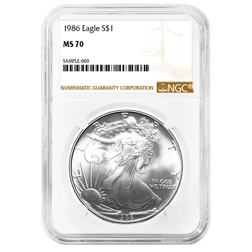 1986 $1 1-oz American Silver Eagle NGC MS70 Brown Label