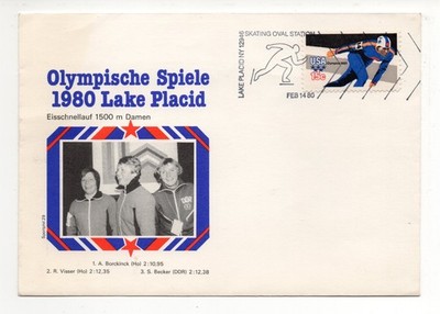 FDC Olympia 1980 Lake Placid Eisschnelllauf 1500m Damen Ersttagsbrief