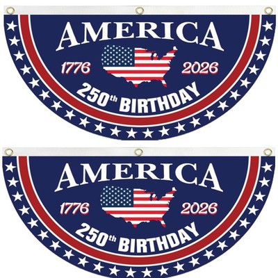 250 Year Anniversary Patriotic Fan Bunting Banner 1776 2026, USA Map Flag Des...