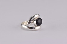 Sterling Silver Polished Black Onyx Oval Polished Bypass Band Ring Mex 925 Sz: 7