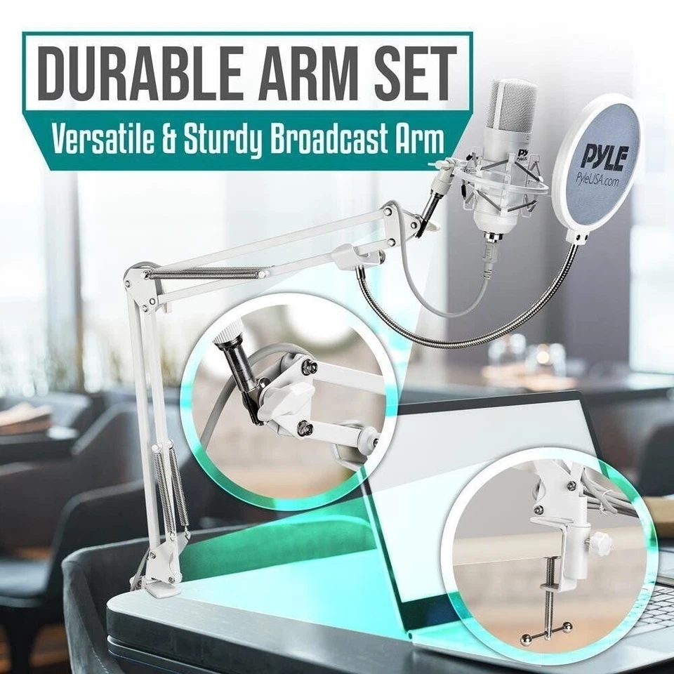 Pyle Professional USB Podcast Microphone Kit- Portable and Stable Design (White) - Image 3 of 4