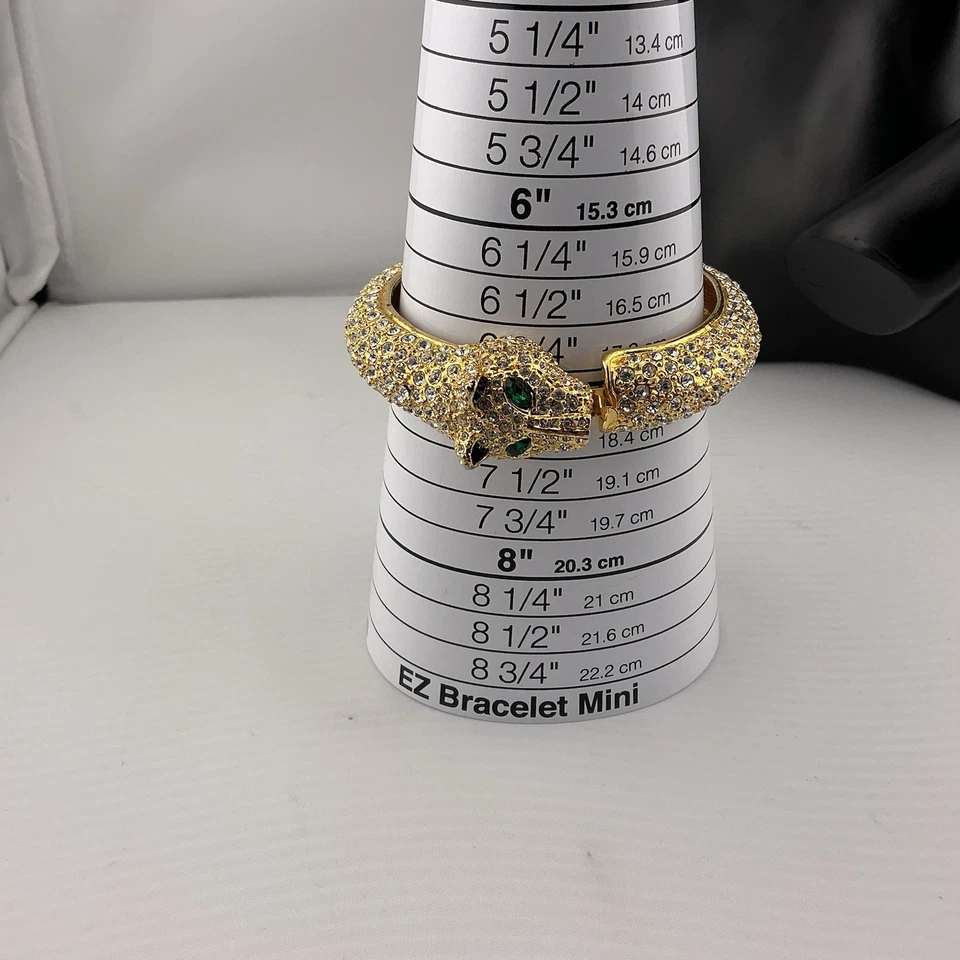 Brazalete Brazalete Bisagras DoradoT Estrás Incrustado Belleza Talla 7 Leopardo Ojos Verdes Foto 3 de 4