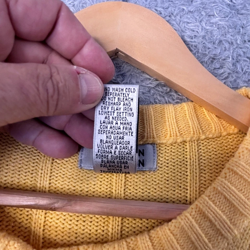 Vtg RON CHERESKIN Yellow XL Acrylic Crewneck Cable Knit Fisherman Sweater - Image 4 of 4