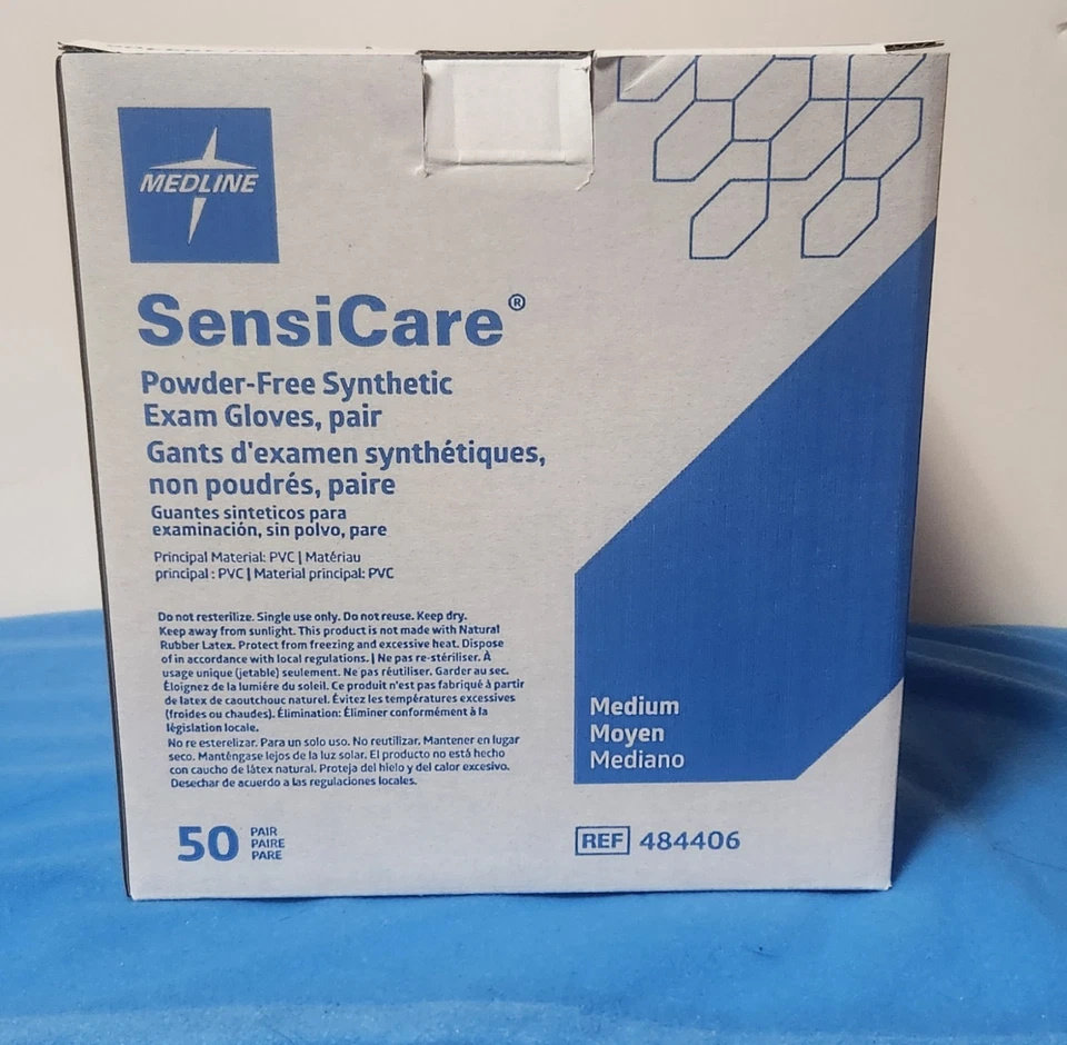 Guantes de examen de vinilo SensiCare medianos estériles Medline 484406 (50 pares/BX) Foto 2 de 4