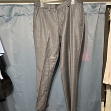 Men's Gray Slim Fit Dress Pants Flat Front Tapered Leg with Pockets