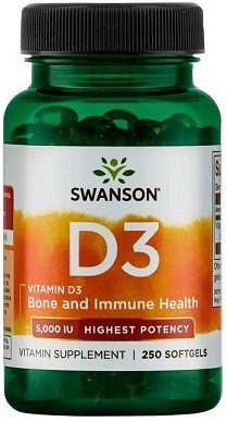 Swanson Highest Potency Vitamin D-3, 5000 IU - 250 softgels (55,60 EUR/kg)