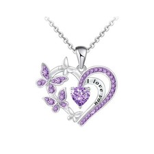 Yocoyee I Love You Heart Shape Pendant Necklace Butterfly Necklace Purple