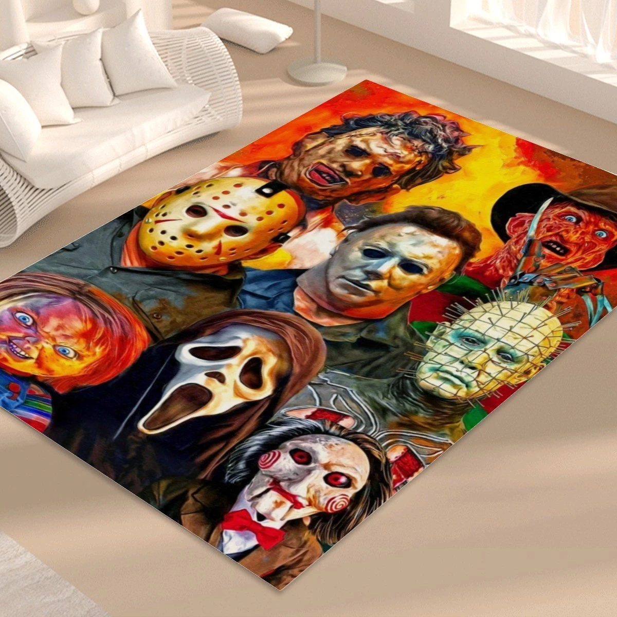 Ghostface Scream Print Foldable Rectangular Floor Mat Rug Anti-Skid Carpet