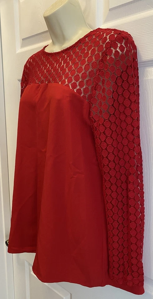 KENSIE Mujer BLUSA ROJA Encaje Collar y Mangas Talla M Foto 3 de 4