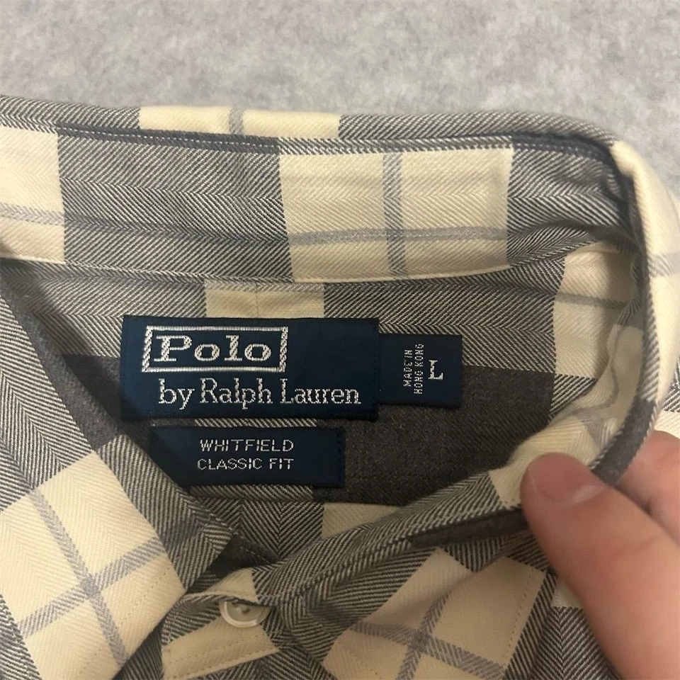 Vintage Polo Ralph Lauren Shirt Men's L Plaid Suede Elbow Patches Whitfield - Image 4 of 4