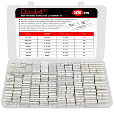 520 PCS Non Insulated Butt Connectors Kit,26-8 Gauge Butt Splice Connector Unins