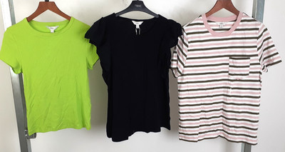 M&S Women's Lime Rib/Pink Stripe & Black Jersey Tee Size 10 3xPcs NEW F2