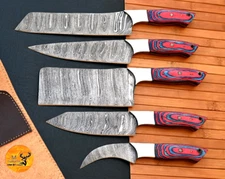 CUSTOM HANDMADE FORGED DAMASCUS STEEL CHEF KNIFE SET KITCHEN KNIVES SET 2707