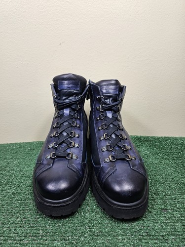 Santoni 2-Tone Black Blue Leather Men's Ankle Side Zip Combat Boots Size 7.5 - Picture 2 of 13