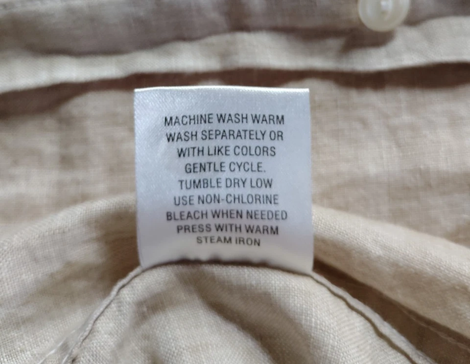 Camisa vintage Cremieux abotonada para hombre grande 100 % lino beige manga corta Foto 3 de 4