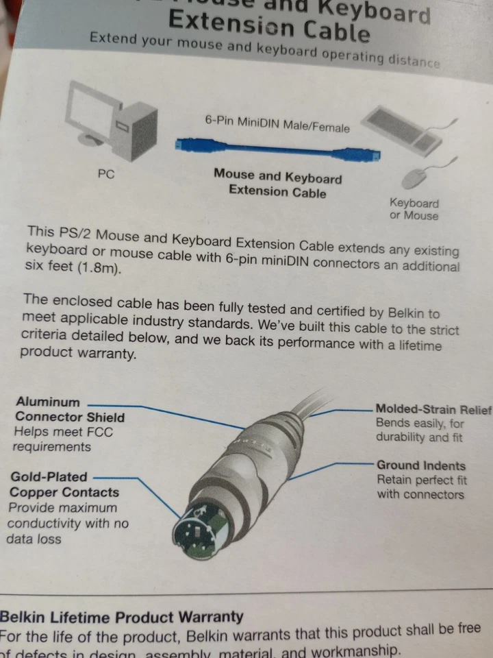 BELKIN PS/2 MOUSE AND KEYBOARD EXTENSION CABLE  6ft. 1.8m P97886(electc) - Image 3 of 4