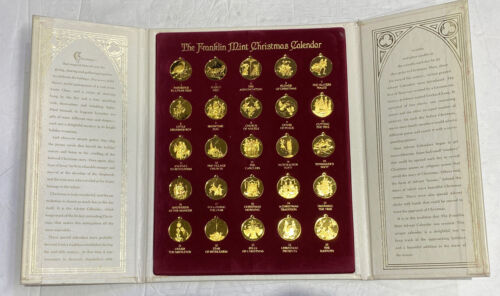 1988 Franklin Nuovo di zecca CalEnder Natale Avvento 24 kt Monete Placcate in Oro Ornamenti - Foto 1 di 4