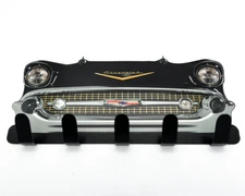 Steel Black 1957 Chevy Front End Grille Sign Key Hook Coat Rack Holder Hanger