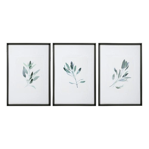 Uttermost Simple Sage Plastic Glass Paper Prints in Black/Green (Set of 3) - Picture 1 of 8