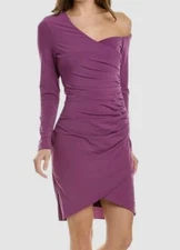 $375 Halston Women's Purple Ruched One-Shoulder Nalani Mini Dress Size 8