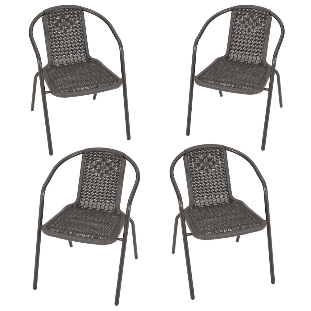 2 4 6 Piece Stackable Garden Chairs Outdoor Patio Plastic Wicker Furniture Seats