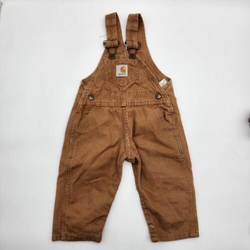 Carhartt Brown Canvas Overalls Size 12 Month Infant Snap Crotch Baby - Picture 1 of 5