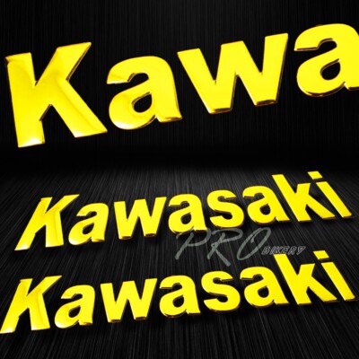 2x 5.75'' x 1'' 3D ABS Emblem Decal Logo+Letter Polish/Gloss Sticker Kawasaki Gold