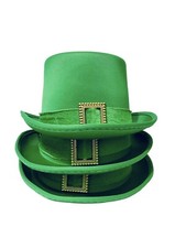 3, St. Patricks Day Top Hat Green With Gold Buckle Adult Costume Hat NEW