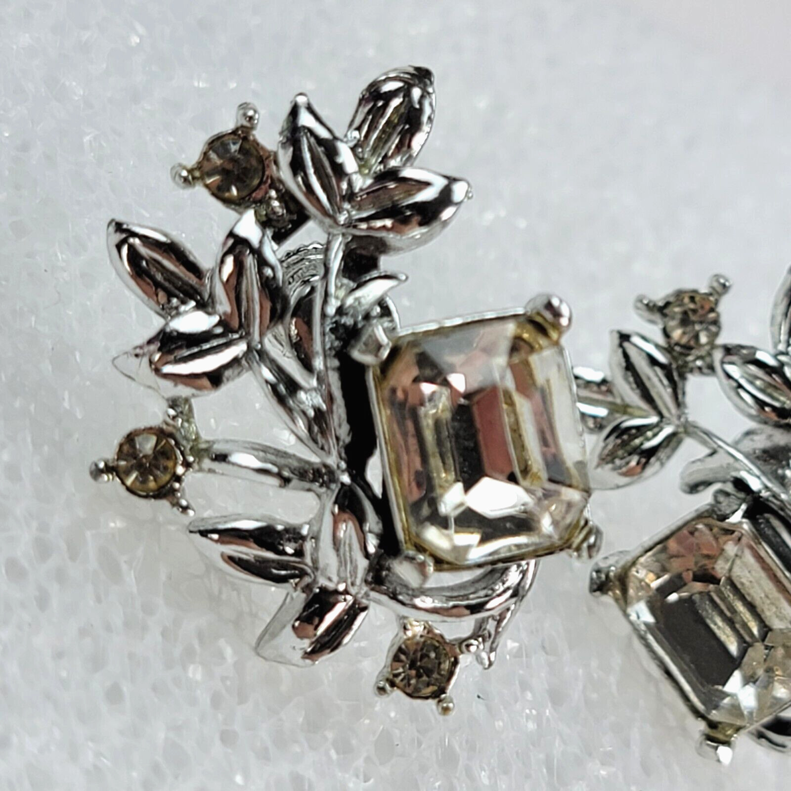 Silver-Tone Rhinestone Floral Rectangular Crystal… - image 3