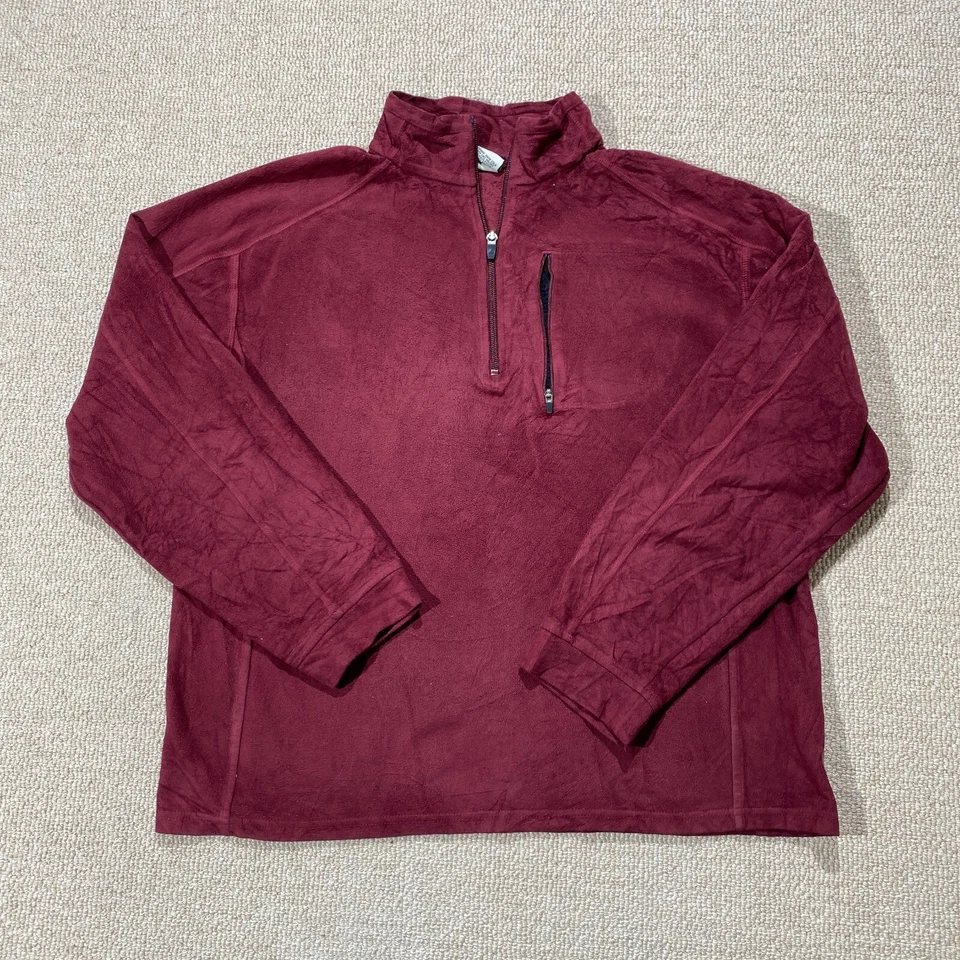 LL Bean Fleece Jacket Mens Medium Burgundy Outdoor 1/4 Zip Sherpa Sweater USA