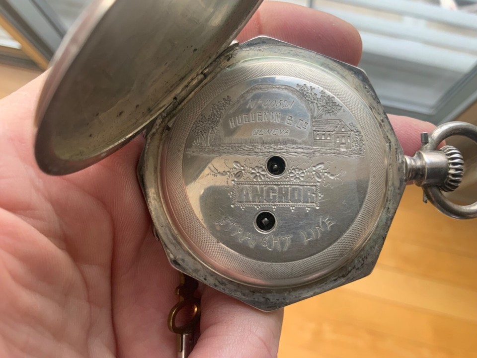 ANTIQUE 1860s HUGUENIN & Co. SWISS HIGH GRADE COIN SILVER POCKET WATCH