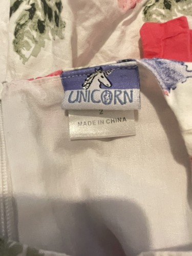 Unicorn Flowered Lined Dress Aged 2 Years Cotton - Picture 9 of 10