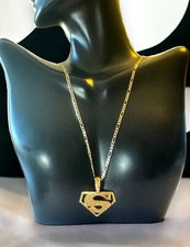 Vintage 14k Yellow Gold 2.5mm Figaro Chain 20" SUPERMAN Necklace