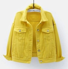 Womens Denim Jacket Womens Coat Color Plain Top Button Up Ladies Short Jean Top