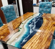 Luxury Blue Ocean Wave Epoxy Resin Center Dining & Rastaurent Table Top Home Dec