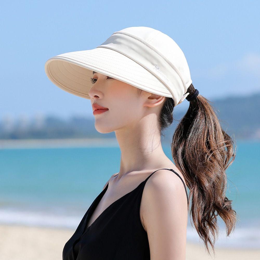 Sun Visor Hats Women Large Brim Summer UV Protection Beach Cap Wide Sun Block Headwear: Women main image 3