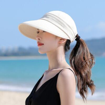 Women Sun Visor Hat Casual Large Wide Brim Uv Protection Summer Beach  Travel Cap
