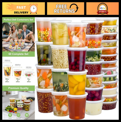 60 Sets Deli Containers with Lids - 120-Piece Leak-Proof Food Storage, BPA Free,