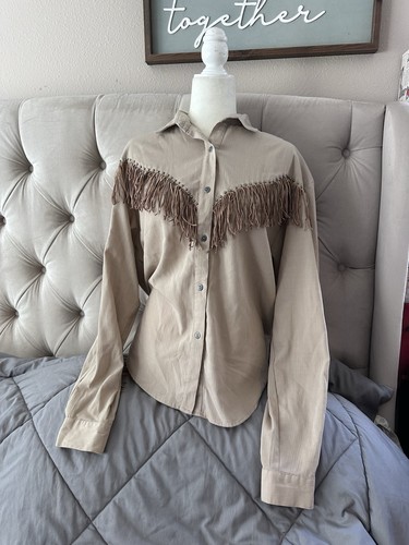 Vintage Western Collection Fringe Shirt Womens beige, 80s XL Made In USA